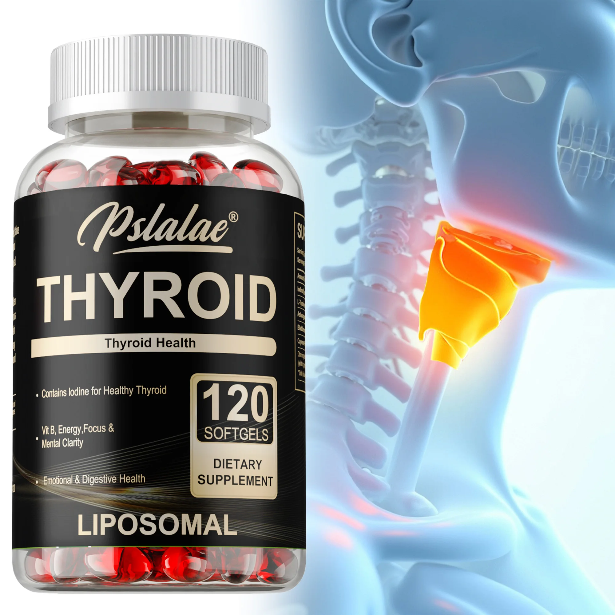 

Thyroid Support - Metabolism, Improve Energy and Focus, Reduce Fatigue, Promote Digestive Health - Vegetarian and Non-GMO