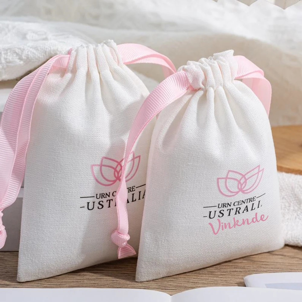 Borsa per imballaggio di rossetti per gioielli con coulisse in tela di fascia alta Borsa regalo in cotone di lino per trucco cosmetico con logo personalizzato stampato