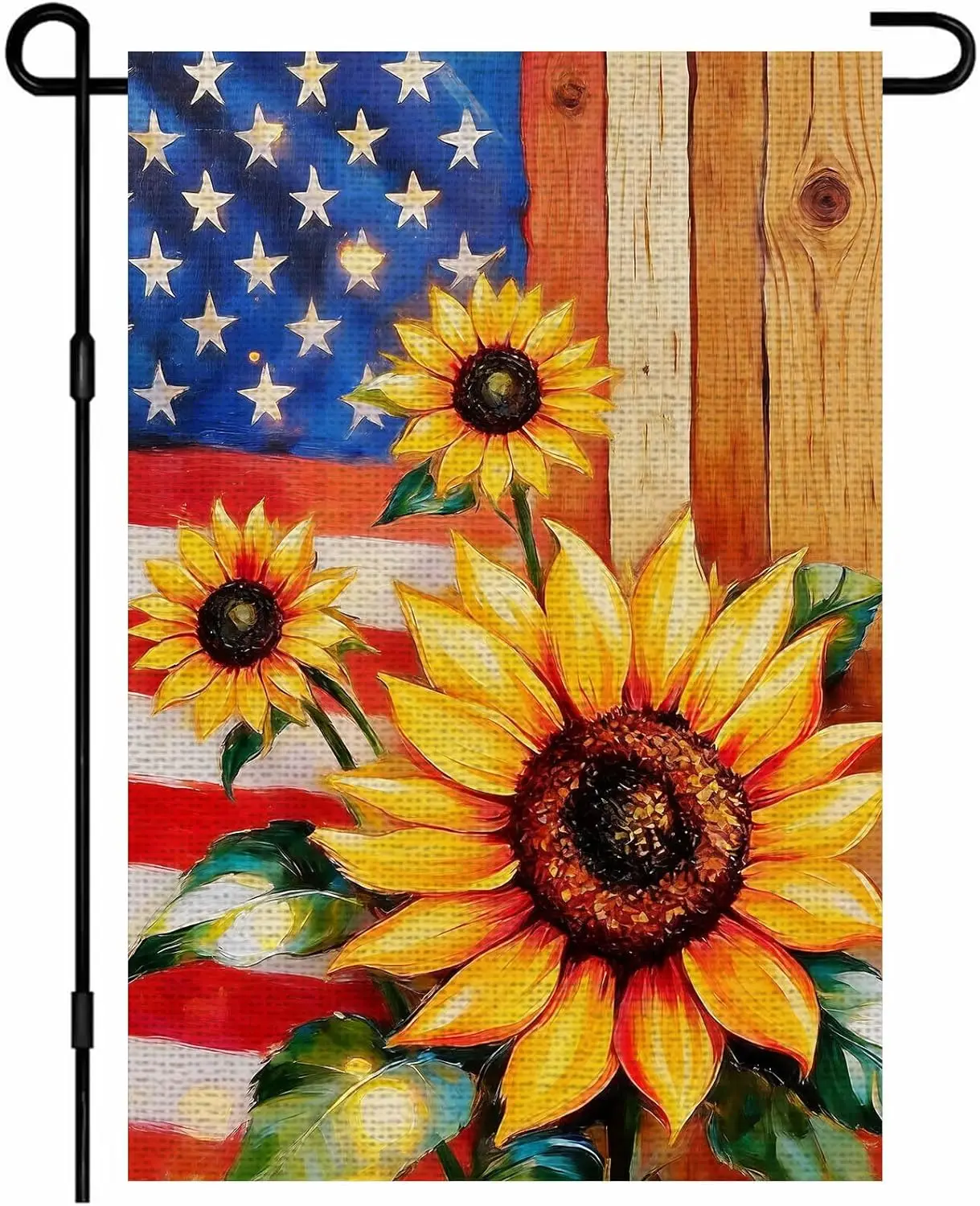 IVN 4th of July Sunflower Boots Garden Flag Patriotic Yard Flag 12 x 18 Inch Double Sided Burlap Rustic Flag Sunflower Close WWP