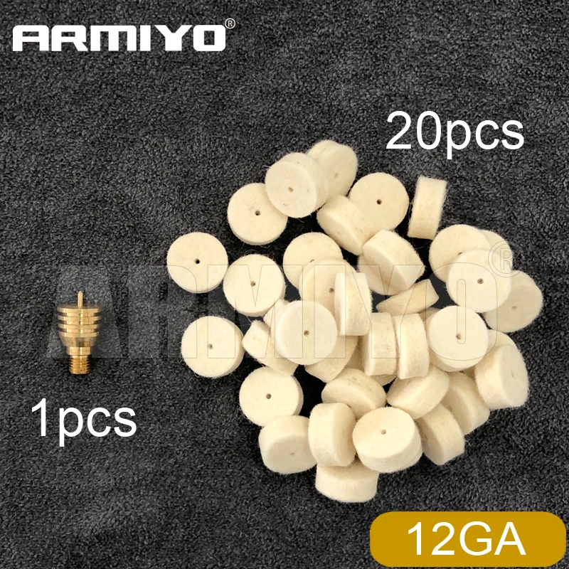 Armiyo Gun Chamber Cleaning Wool Felt Pad with Hole Brass 4mm/5mm Rod Jag Solid Tips for .17Cal .22Cal .30Cal .38Cal 12GA