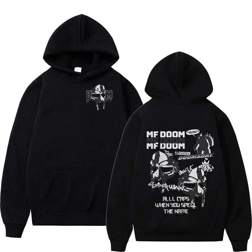 Rapper Mf Doom Madvilain Doomsday Metal Mask Face Graphic Hoodie Men Hip Hop Retro Fashion Pullover Sweatshirt Unisex Streetwear