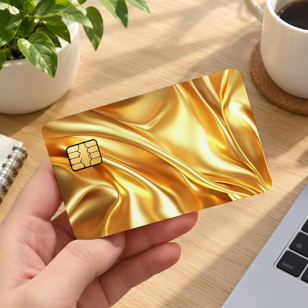 Metallic Gold Waves Silk Pleat Texture Ideal Gift Wrapping Option Credit Card Cover Stickers Original Design Card Stickers