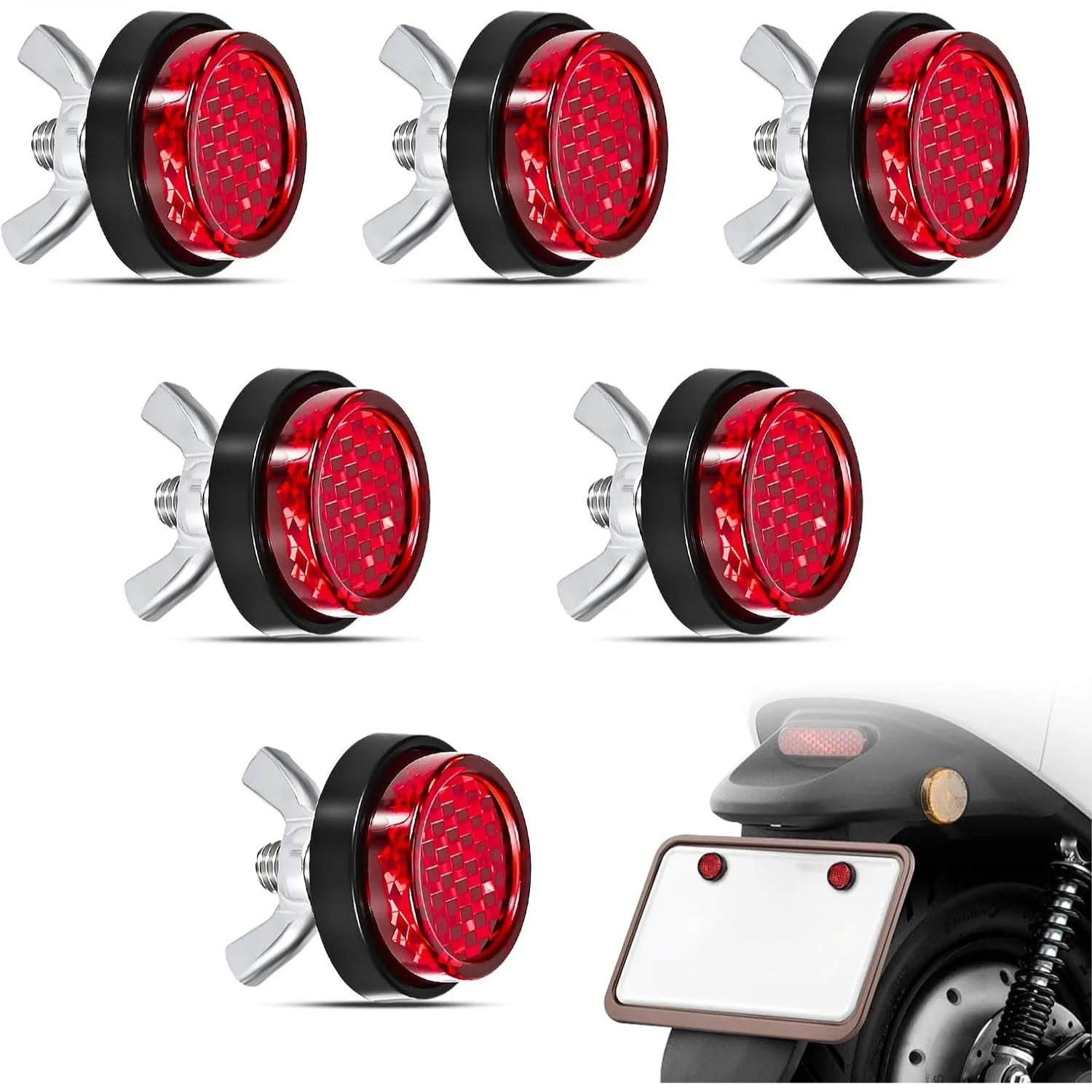 

Red Reflective License Plate Bolts with Nuts, 6 Pack M5 Screws for Motorcycle, Car, Trailer - Bright Warning Fasteners for