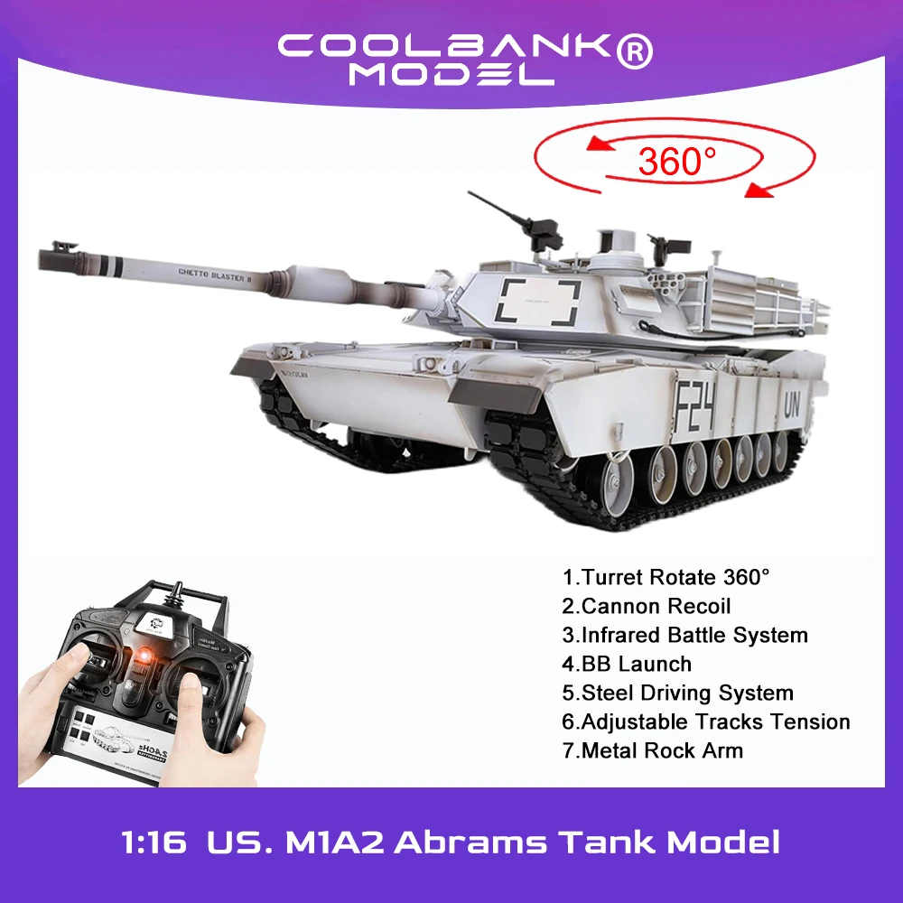 クールバンク ヘンロン 3918 改造 M1A2 エイブラムス 聖霊降臨記念日 白軍戦車 1/16 2.4Ghz ラジコン戦車 サウンド&ライト付き 大人/男の子向け