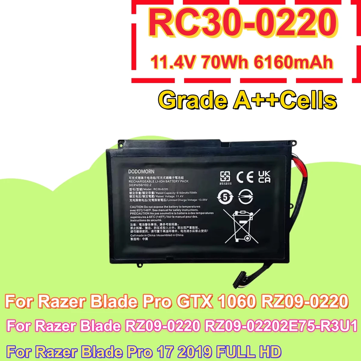High Quality RC30-0220 Laptop Battery For Razer Blade Pro 17 2017 GTX1060 2019 RTX2060 RTX2070 RTX2080 RZ09-0220 Factory Direct