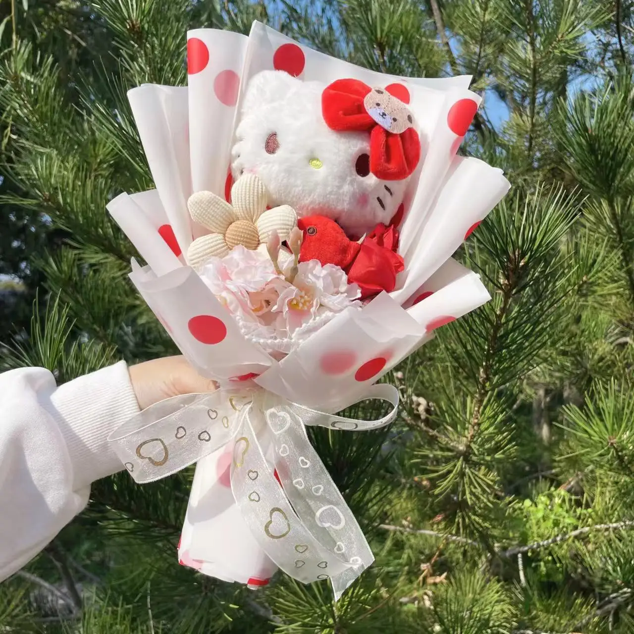 My Melody Kuromi Cinnamoroll Hello Kitty Plush Doll Toys Creative Handmade Sanrio Bouquet Valentine Christmas Graduation Gifts