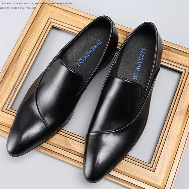 

Fashion Men's Business Casual Leather Shoes Luxury Pointed Toe Loafers Genuine Leather Mens Dress Shoes British Style Slip-on