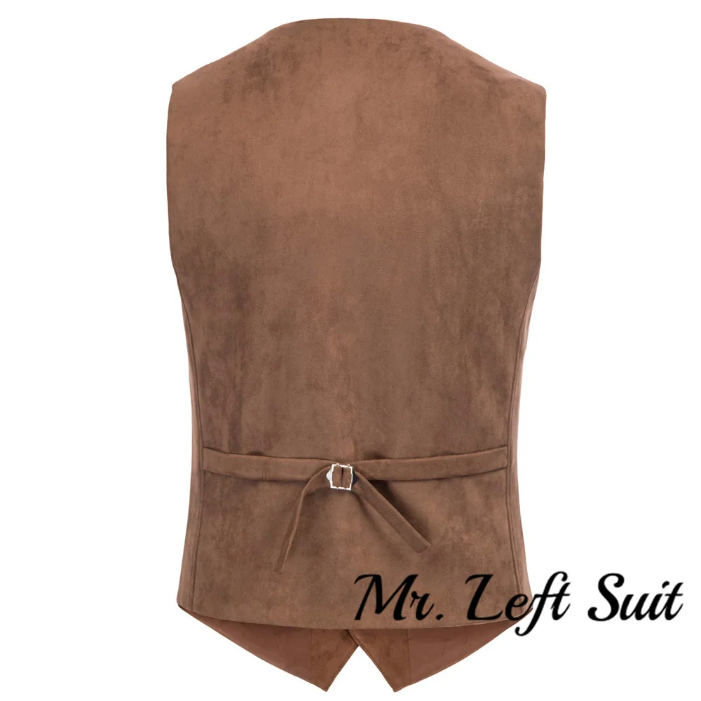 Men's Suede Leather Vest With Pockets Casual V-Neck Slim Fit Western Cowboy Vest with Pockets Business Classic Vest Waistcoat