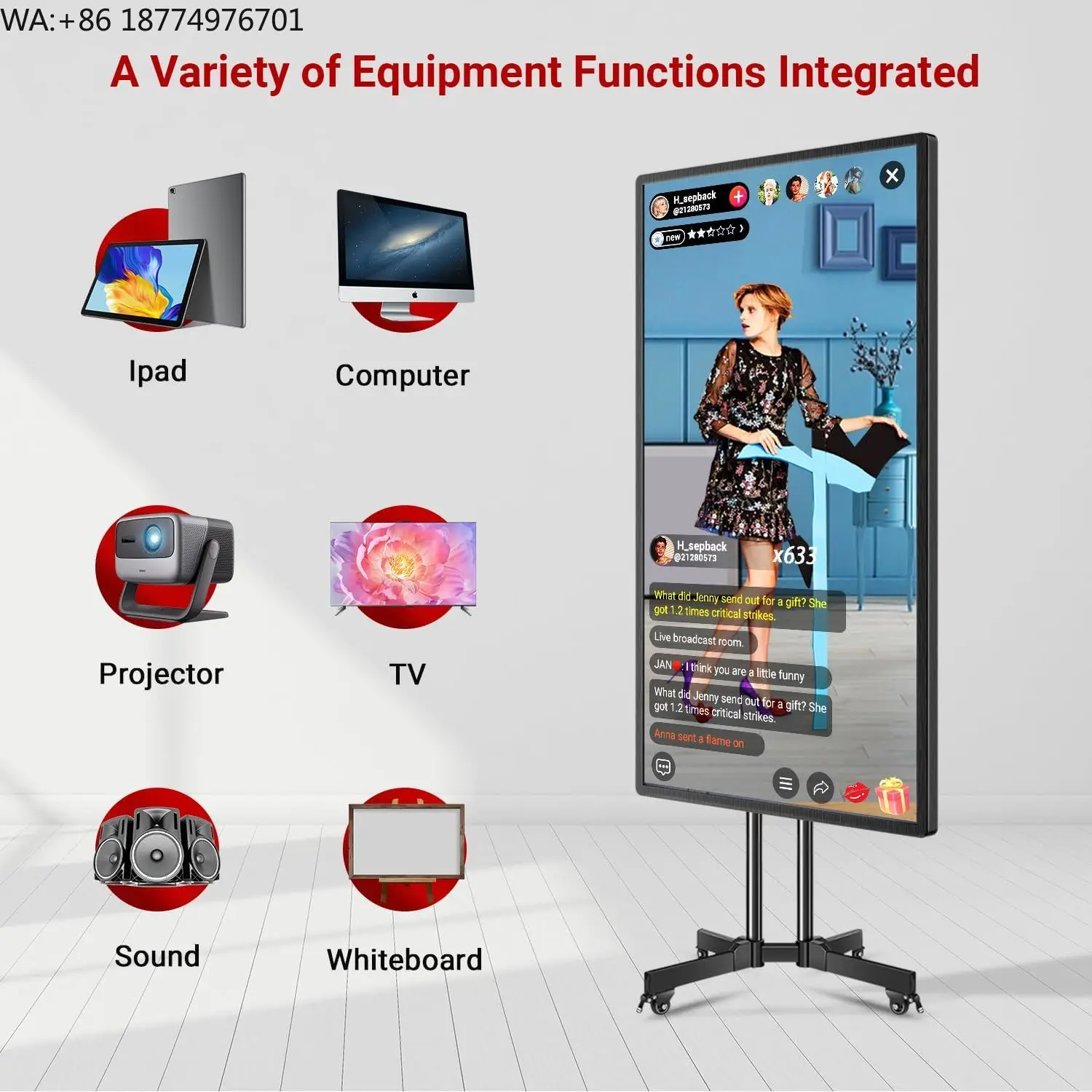

49-дюймовая интерактивная цифровая доска для прямых трансляций с функцией дублирования экрана, сенсорный интерактивный смарт-экран 1080P