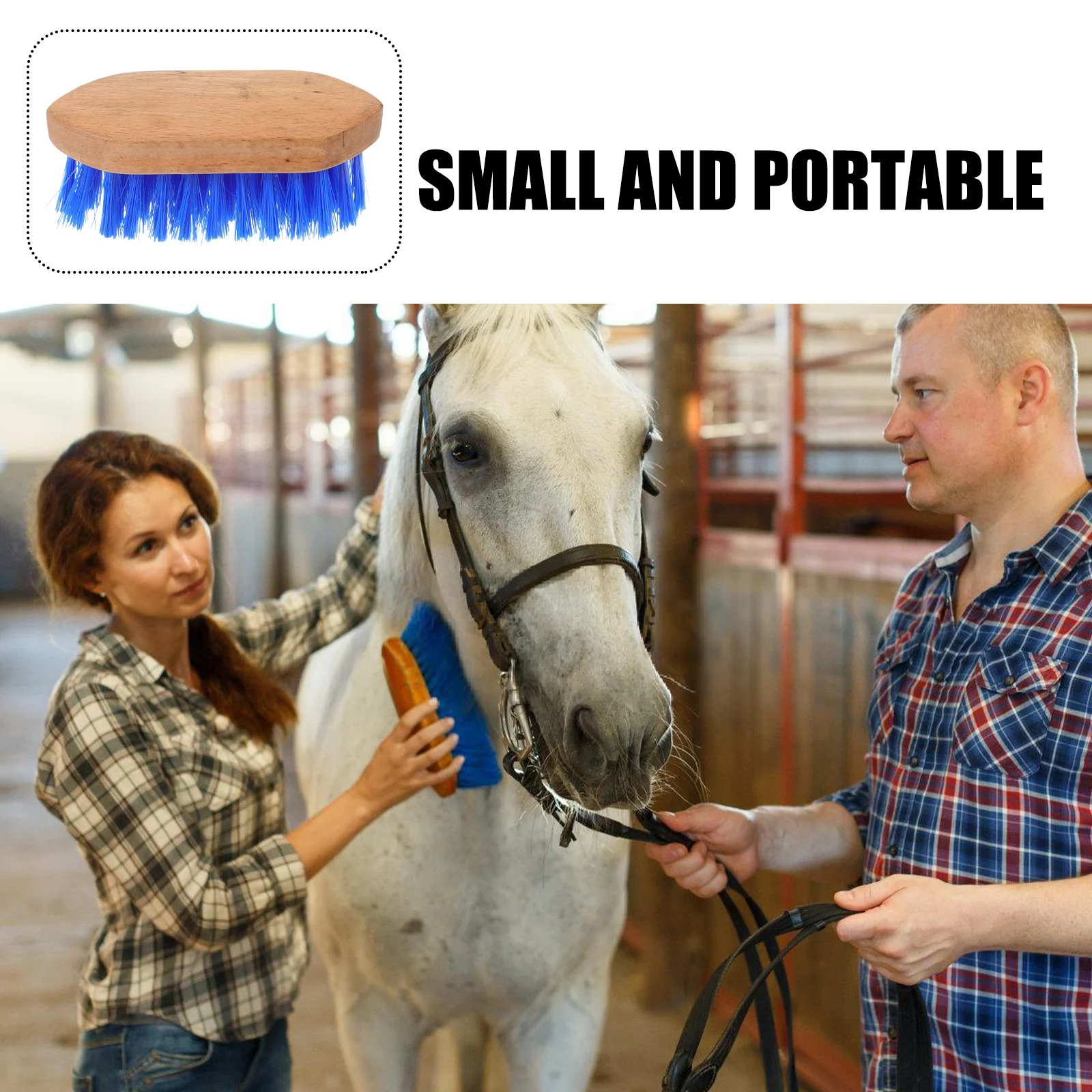 فرشاة تهذيب الحصان شعيرات قاسية أداة تنظيف شعر الحصان مقبض خشبي الغسيل يزيل الحطام يخفف الشعر الميت #1