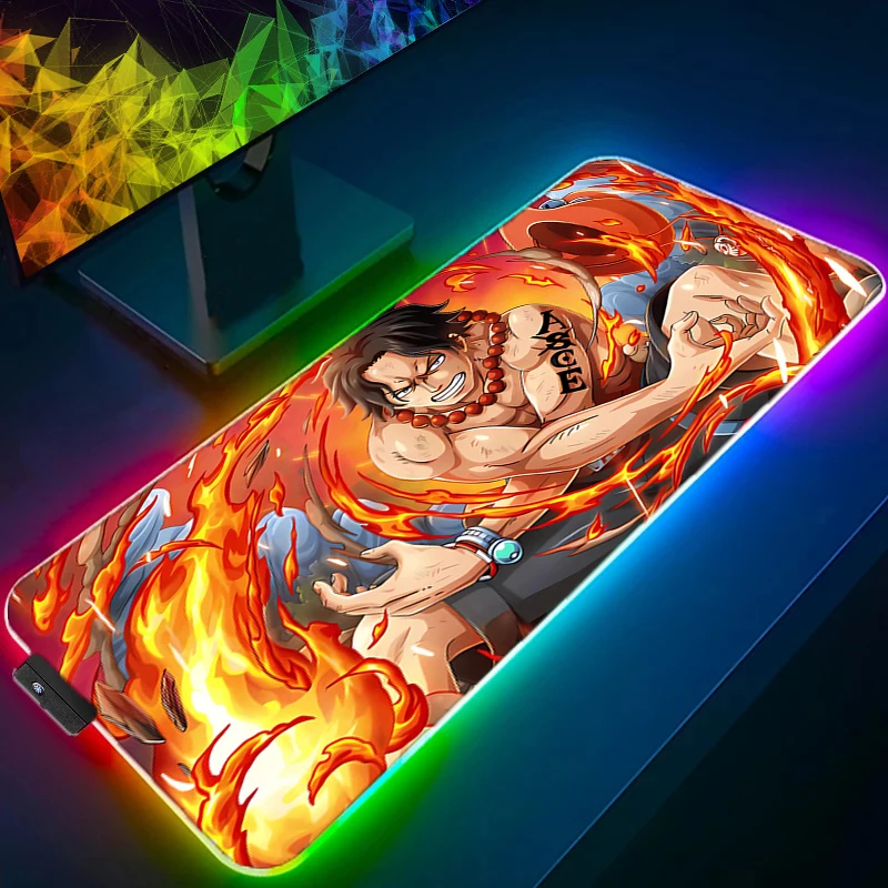 

LED RGB Mouse Pad Laptop Keyboard Pad Non-Slip Anime Tablet Pad PC Accessories Mousepad Gaming One Piece Portgas·D· Ace Desk Mat