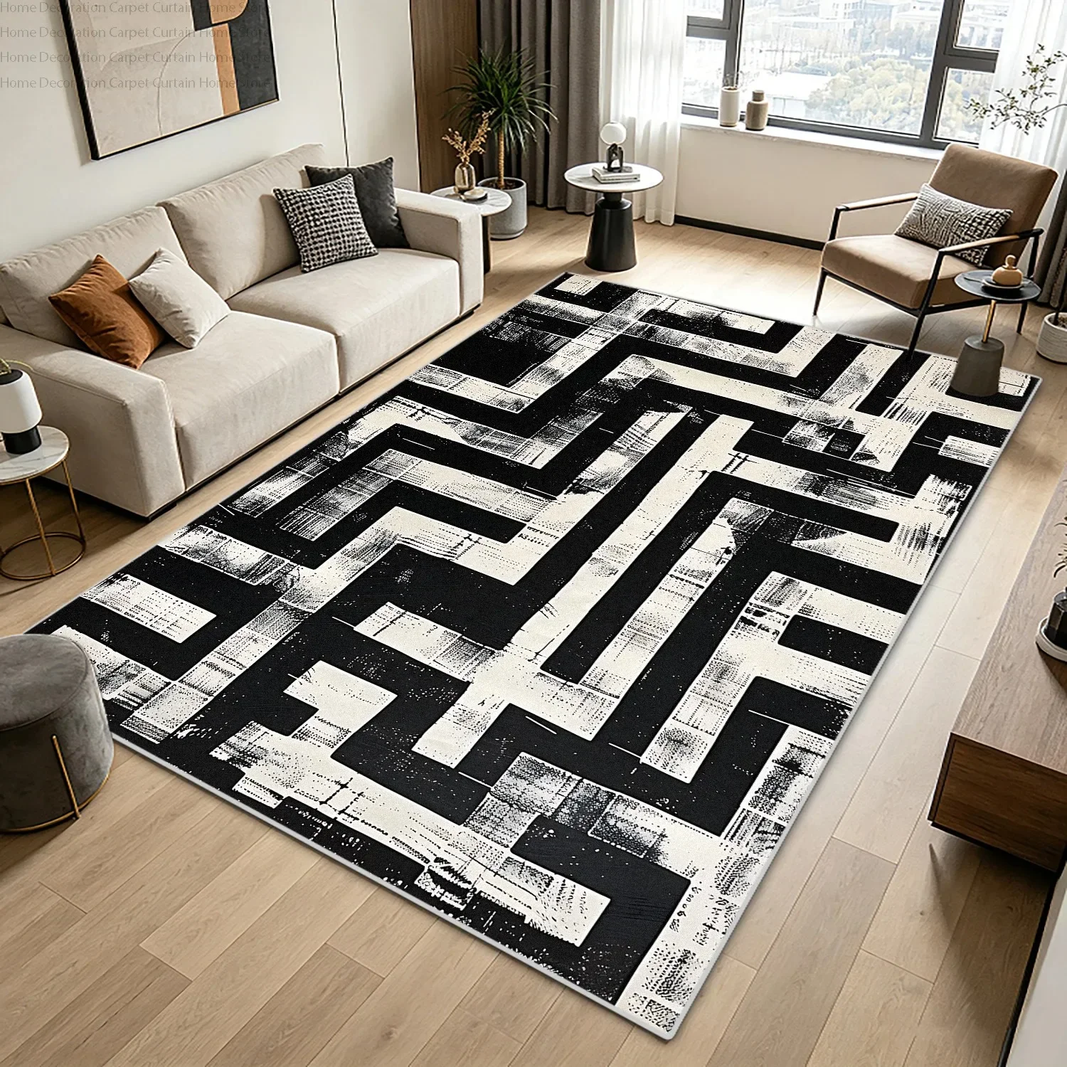 Black White Minimalism Abstract Solid Carpet Modern Living Room Large Area Bedroom Rug Non-slip Easy Clean Study Store Floor Mat