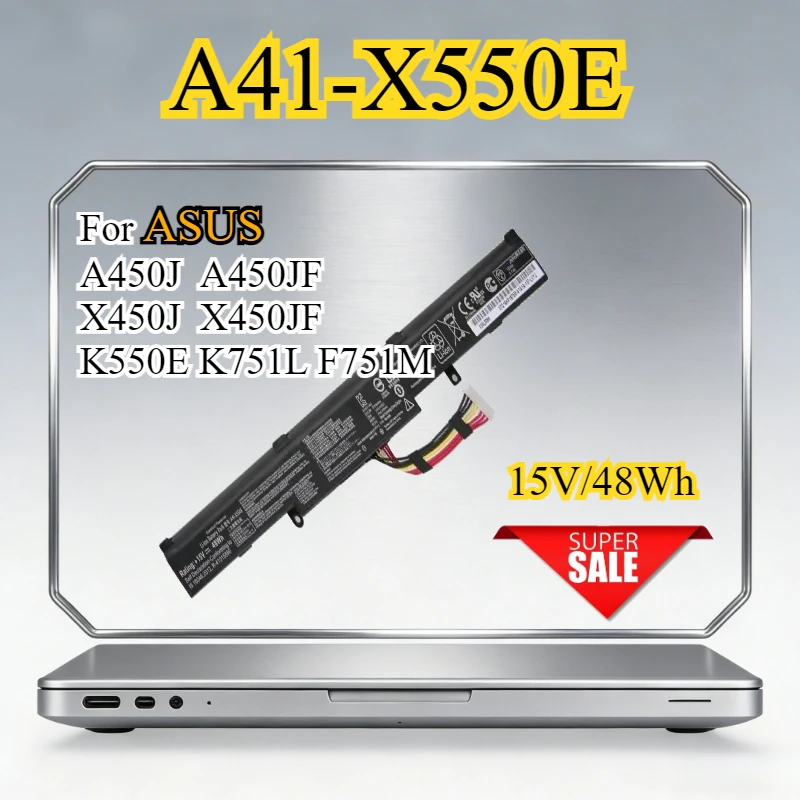 48Wh A41-X550E Replacement Laptop Battery for ASUS A450J A450JF X450J X450JF K550E K751L F751M X450E X550z X550za X751m Bateria