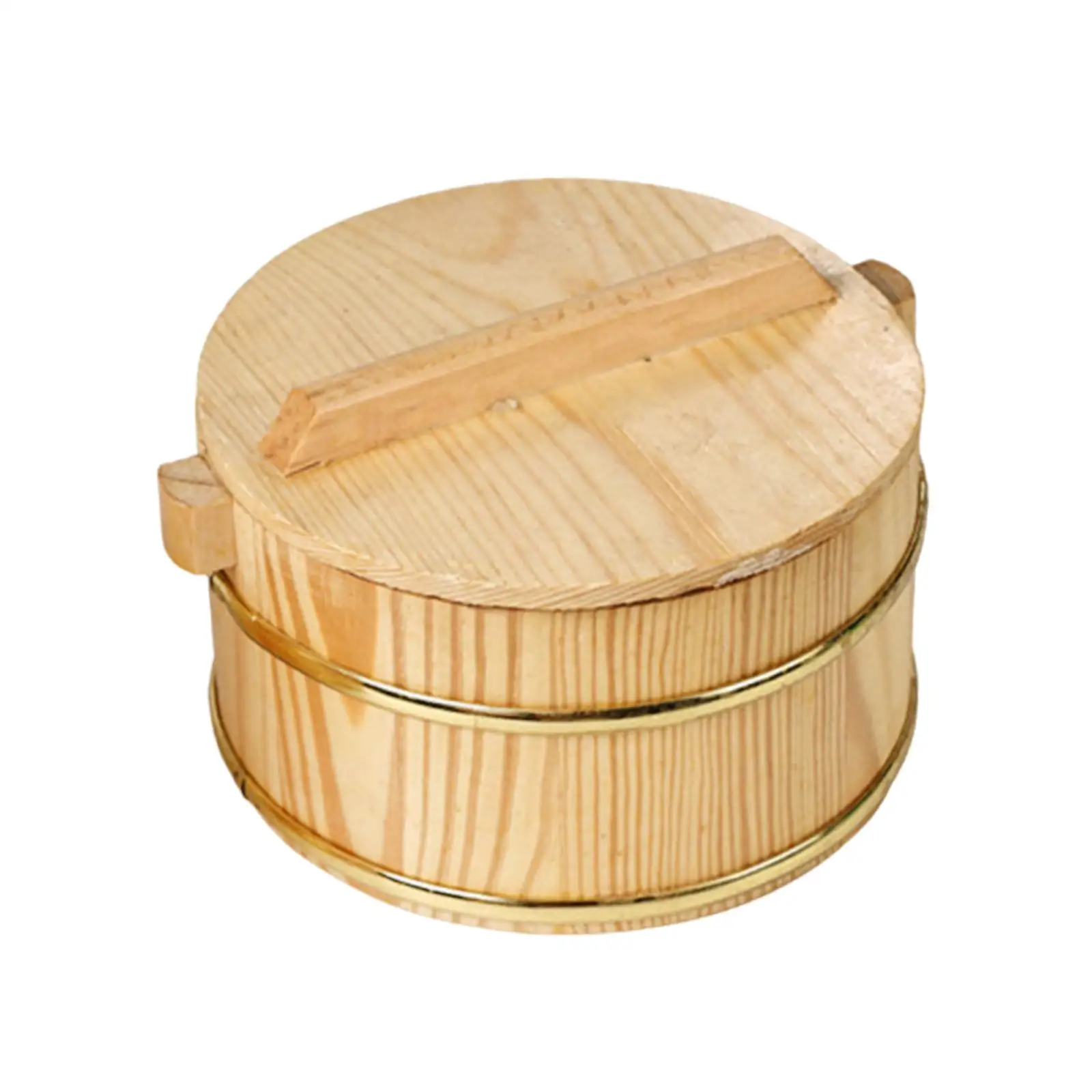 Steamed Rice Barrel Wood Sushi Rice Bucket with Lid Durable Cooking Utensil for Serving Food at Dining Table