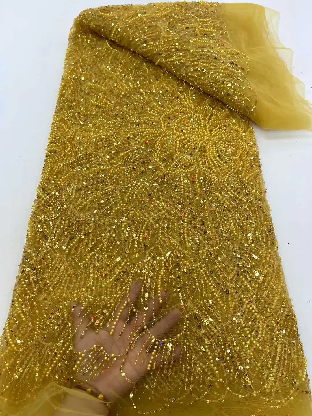 

Wholesale 2025 African French Beaded Lace Fabric Sewing Sequins Embroidery Nigerian Net Lace Fabric for Women Wedding Dresses