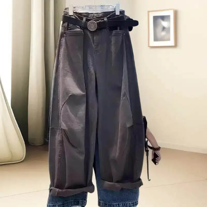 

American Style Retro Wide Leg Jeans Women Loose High Waist Cotton Summer New Arrival Floor Length Trousers Bootcut