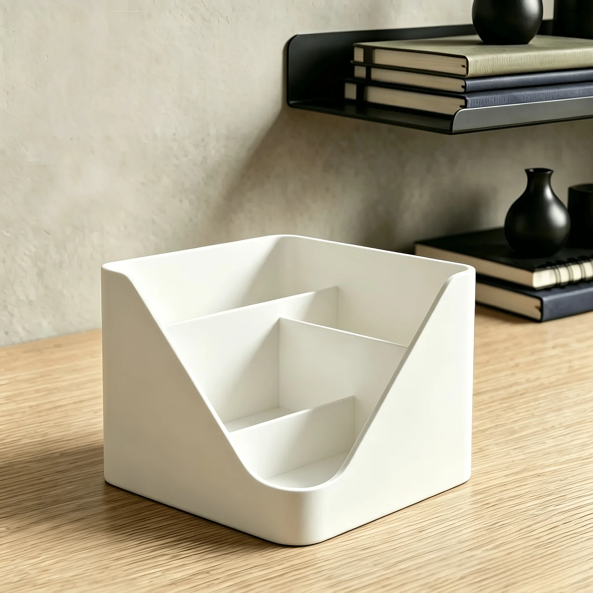 V-Shaped Multifunctional Desktop Organizer with Pen Holder & Storage Compartments - Compact Desk Shelf Suitable for Home Office