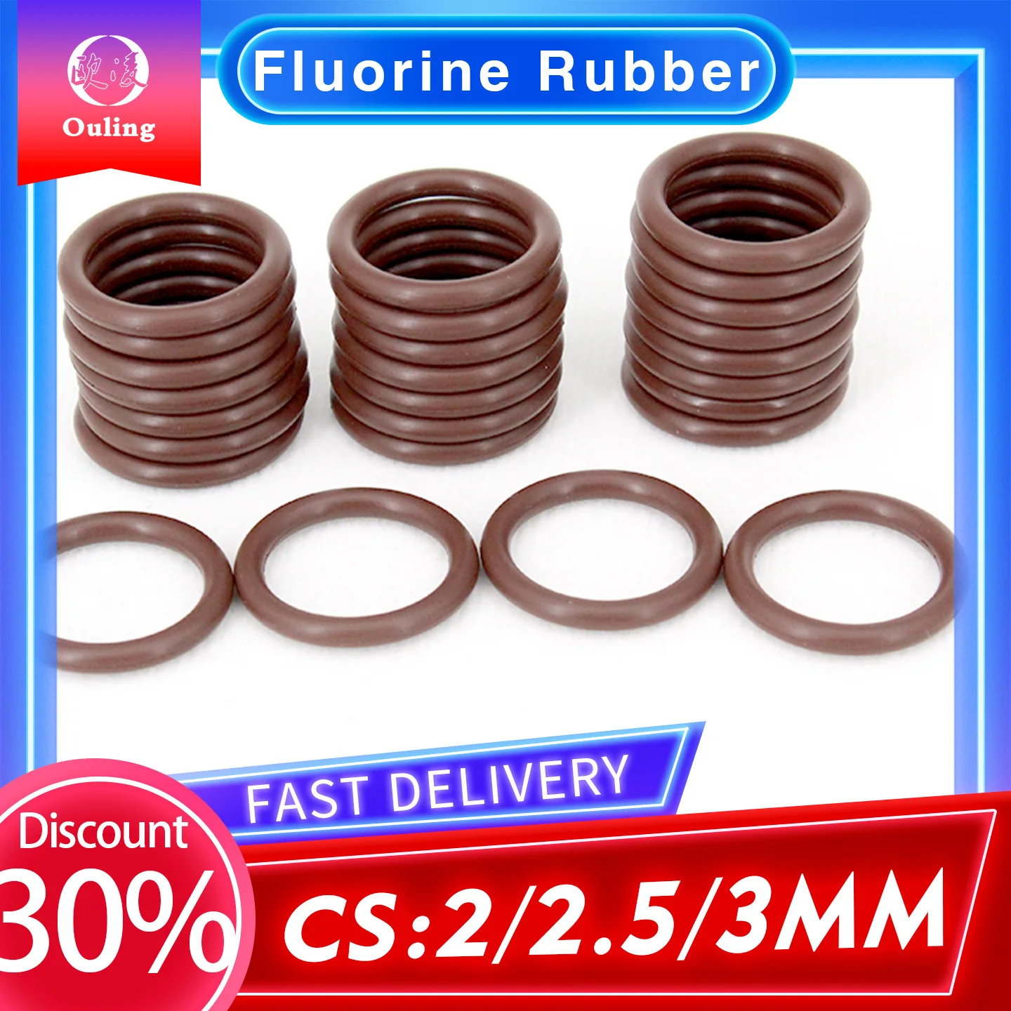 Brown FKM CS2/2.5/3mm Thick O-Ring Seals Washers OD5-90mm Fluororubber Gaskets Thermostable Rubber O-Rings for Product Sealing