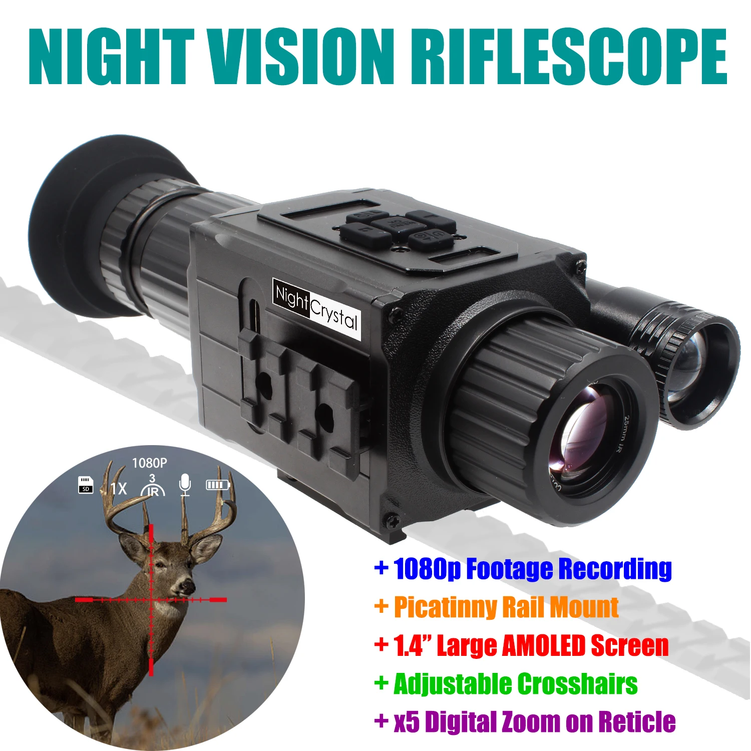 NightCrystal M6 Megaorei NK008 Plus Night Vision Scope for Predator, Infrared Monocular Tactical Hunting Camera Camping Hiking