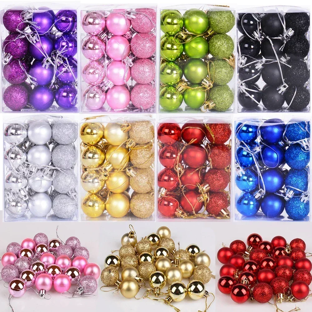 24Pcs Christmas Balls Ornament Plastic Christmas Tree Gold Red Pink Ball Pendant Hanging Decor Christmas Decoration 2025 Navidad