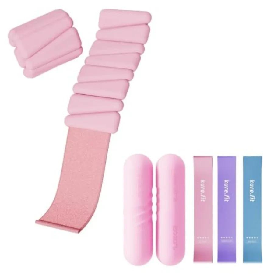 أوزان الكاحل للمعصم الوردي + مجموعة قضبان وزن اليد الوردية لتدريبات اللياقة البدنية وممارسة المقاومة وبناء القوة في المنزل