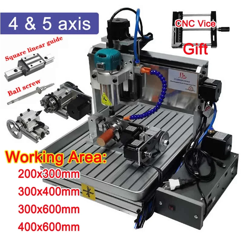 

6040 Wood Router Metal Drilling Engraving Cutting Machine 5 Axis 3040 Milling Engraver Cutter with 4th Axis 3020 6030 for Copper