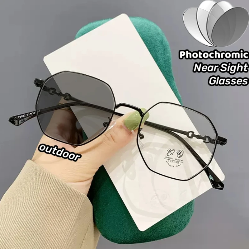 

Polygon Anti-ultraviolet Near-sight Eyeglasses New Anti-blue Photochromic Myopia Finished Glasses Ultralight Vintage Glasses