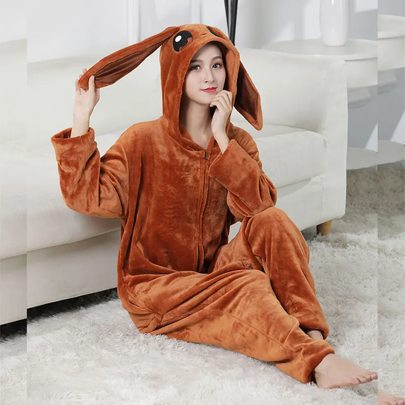 Pokemon Eevee Costume Adult Men Women Onesie Anime Cosplay Outfit Halloween Festival Party Kigurumis Winter Flannel Warm Suit