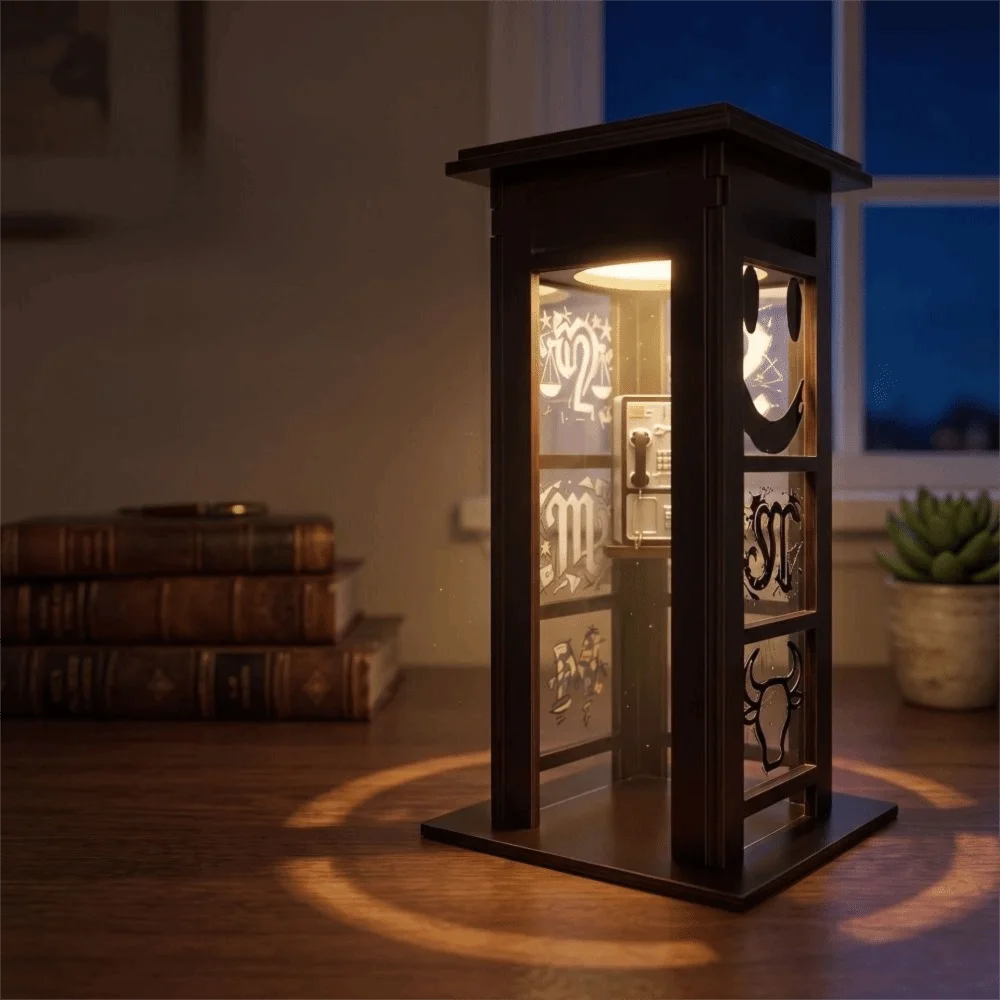Booth Shaped Vintage Phone Booth Night Light Soft Warm Glow Decorative Ornament Retro Decorative Table Lamp LED Light