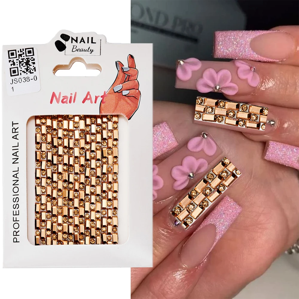 1ถุงเทปสติกเกอร์เพชรเงางามเพชรแถบเลื่อน DIY เล็บตกแต่งแถวของคริสตัลด้านหลังตัวอักษรกาวสำหรับตกแต่งเล็บ