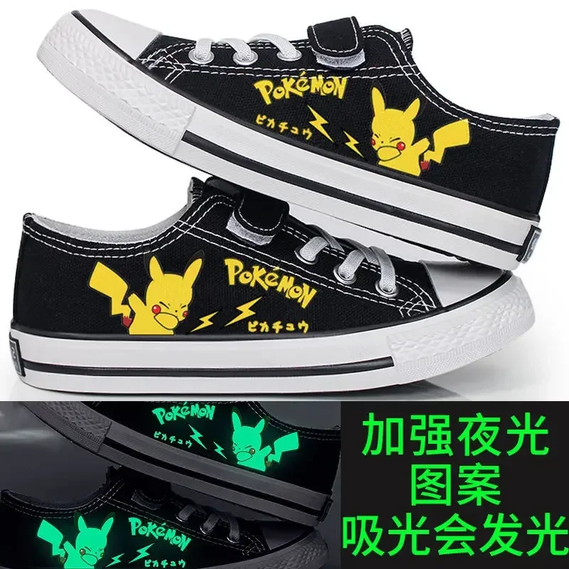 Pokemon Pikachu Children\'s high-top luminous Canvas Shoes Anime Print Low cut Canvas Casual Shoes Cartoon Cosplay Shoes Non-slip