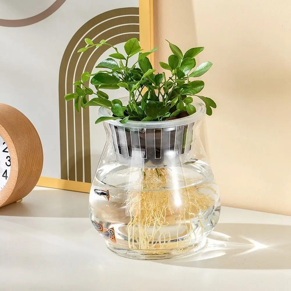 Mini Fish Tank Self Watering Hydroponic Flower Pot Floor-standing Transparent Aquatic Plant Container Plastic Simple Home Decor