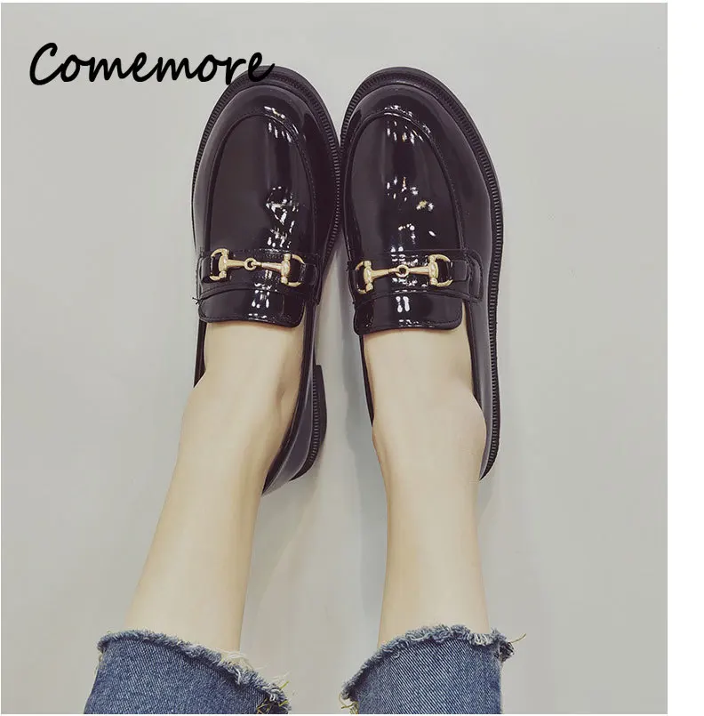 Women's Slip-On Loafers 2024 New Fashion High Heeled Platform Shoes Woman Small Black Leather Shoes Big Size 35-43