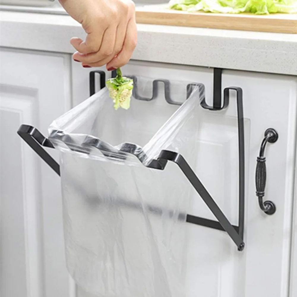 Foldable Trash Bag Holder Over Cabinet Door Space-Saving Waste Bag Rack Hanging Type Easy to Install Garbage Bag Hanging Rack