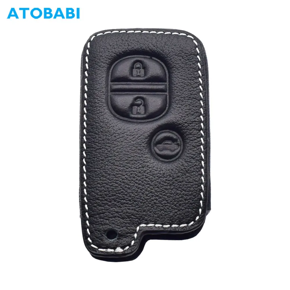 Leather Car Key Case Keychain For Toyota Camry Crown Land Cruiser Prado Mark X Majesta 3 Buttons Smart Remote Fobs Protect Cover