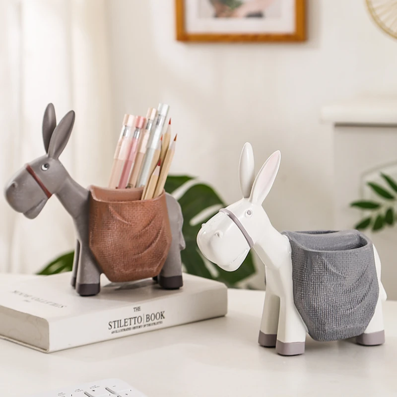 Modern Creative Donkey Pen Holder Home Organizer Box for Study and Office Living Room Decorative Item Eco Friendly Natural Decor