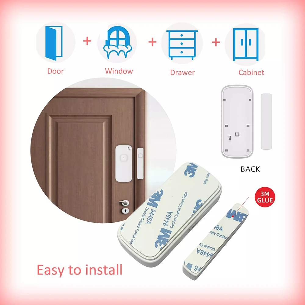 Tuya Door sensor with battery recharge port wireless Magnetic window detector Magnet switch open alarm smart life AlexaGoogle