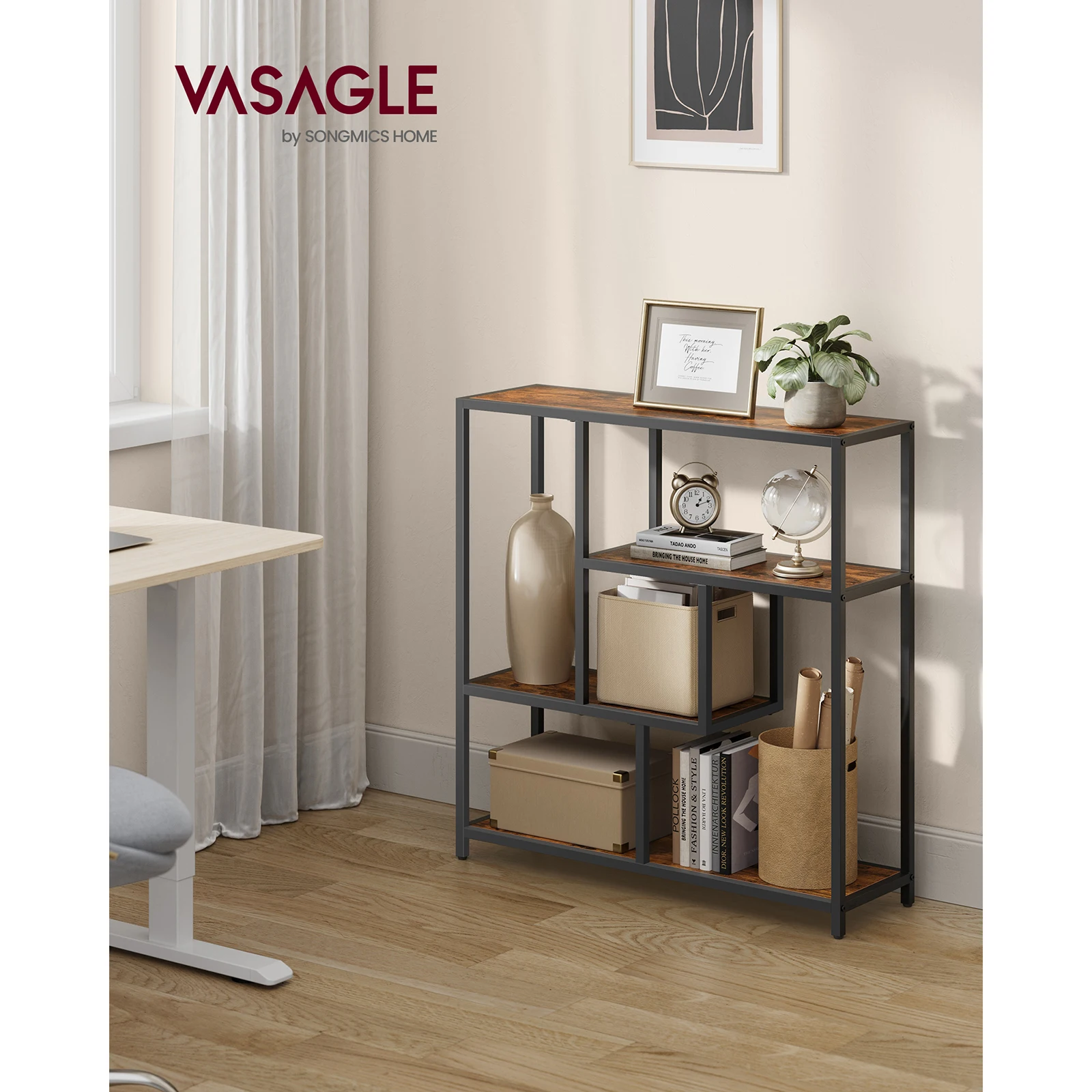 VASAGLE 4-Tier Bookcase. Freestanding Shelf. 30 x 100 x 103 cm. Storage for Living Room, Office, Bedroom, Kitchen.