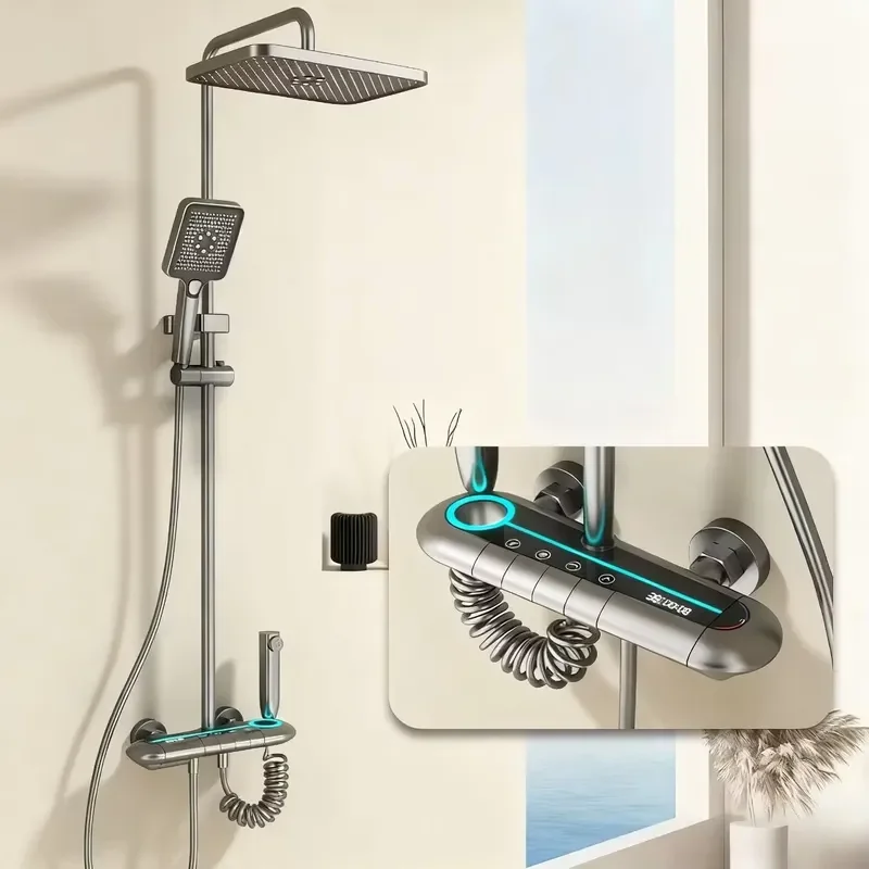 Wholesale Custom Hotel Thermostatic Modern Square Shower Set Chrome-finished Digital Concealed Rain Jet Soft Spray Patterns