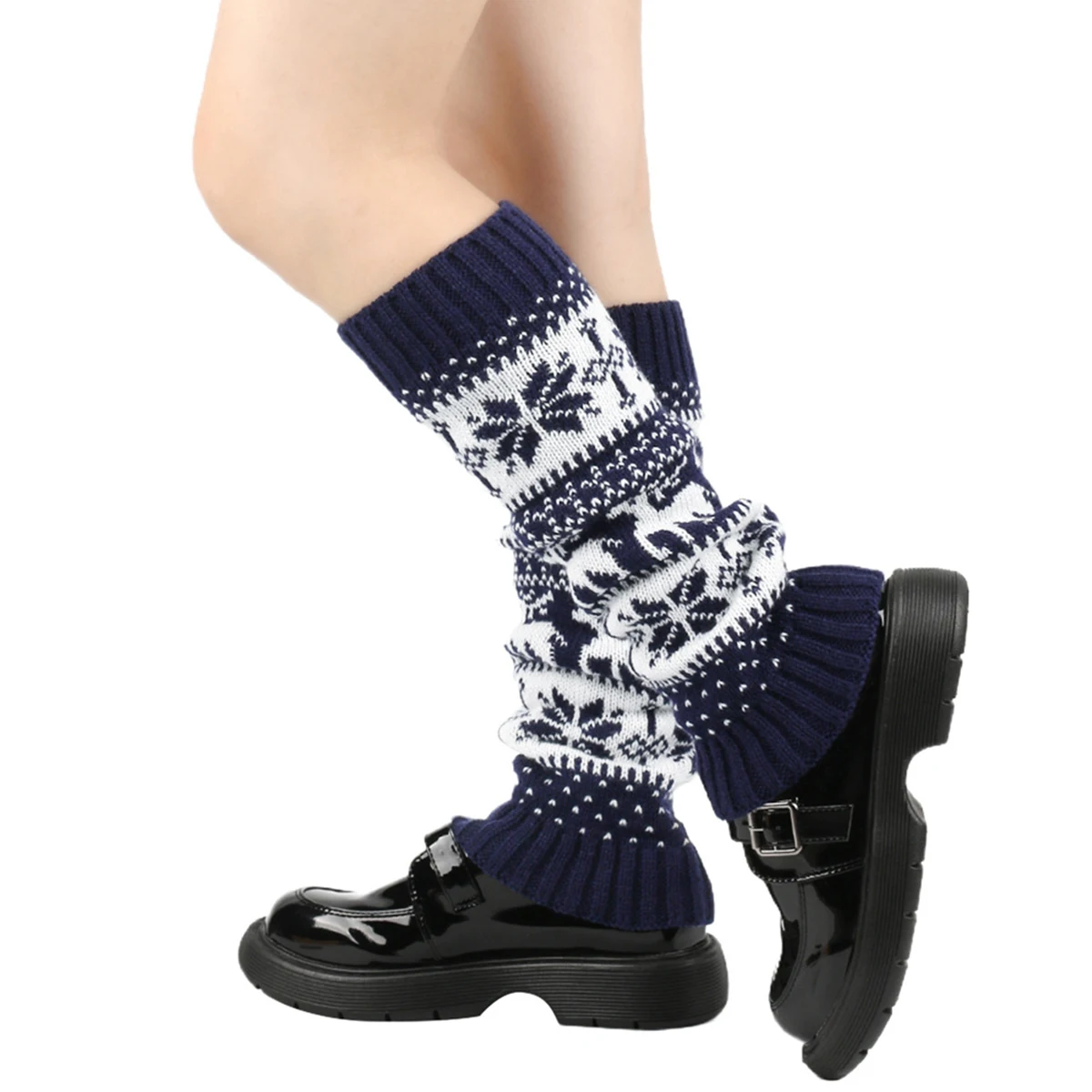 Calentador de piernas navideño para mujer, medias de punto hasta la rodilla, estilo folclórico, copo de nieve, Otoño e Invierno