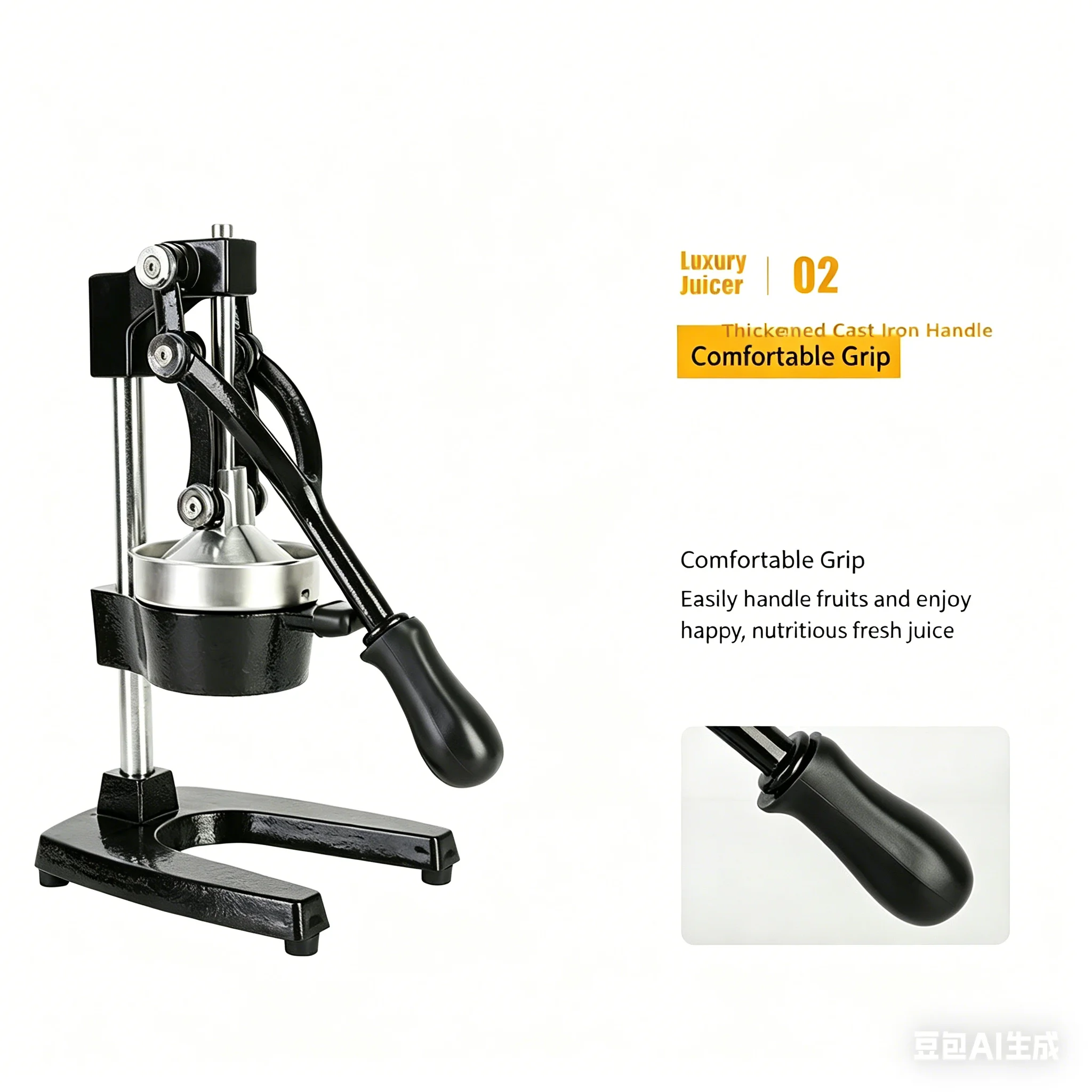Cast Iron Citrus Juicer , Extra-Large Commercial Grade Manual Hand Press , Heavy Duty Countertop Squeezer for Fresh Orange Juice