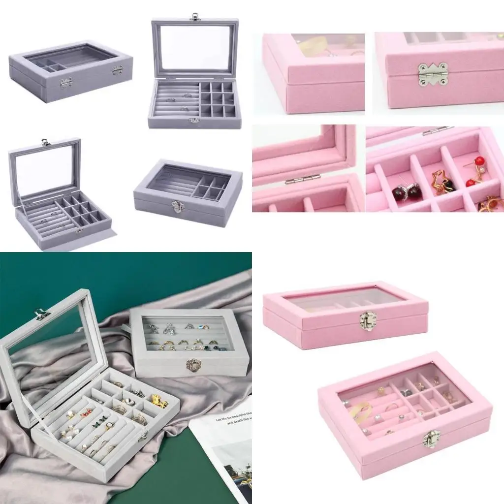 

J78F Dustproof Flannel Jewelry Box Storage Ring Display-Case Lady Jewelry for Earring Transparent Cover Jewelry Box