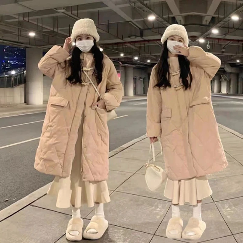 Mid-length Hooded Down Cotton Coats Tops Winter Snow Wear Casual Loose Chaqueta Elegant Casaco Korea Warm Women Jaqueta Abrigo