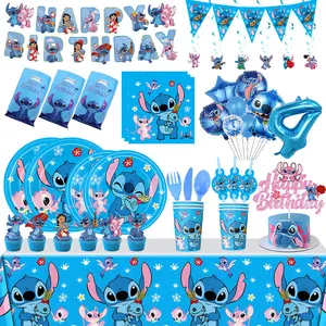 Disney Stitch Dekorasi Pesta Ulang Tahun Peralatan Makan Balon Piring Cangkir Latar Belakang Spanduk Perlengkapan Pesta Bertema Lilo dan Stitch Nikmat 10 fiesta disney penjualan terbaik - №