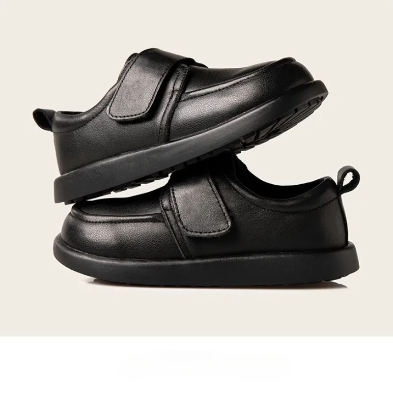 Zapatos de cuero genuino para niños y niñas de estilo británico, zapatos Oxford negros para niños, zapatos planos para bebés y niños pequeños, estudiantes y niños