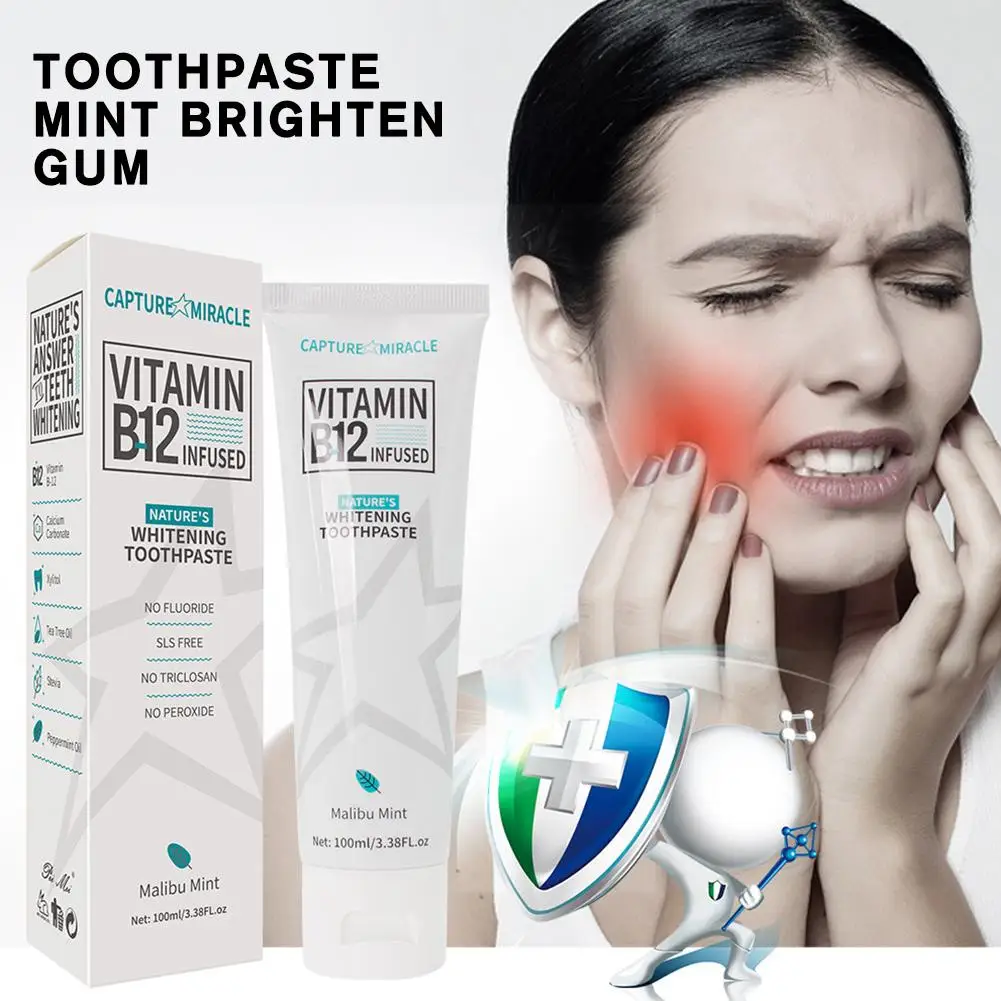 Pasta de dientes con vitamina B12, pasta de dientes con menta, ilumina las encías, repara la higiene bucal, elimina las manchas, blanquea los dientes, aliento fresco, belleza y salud, 100ml