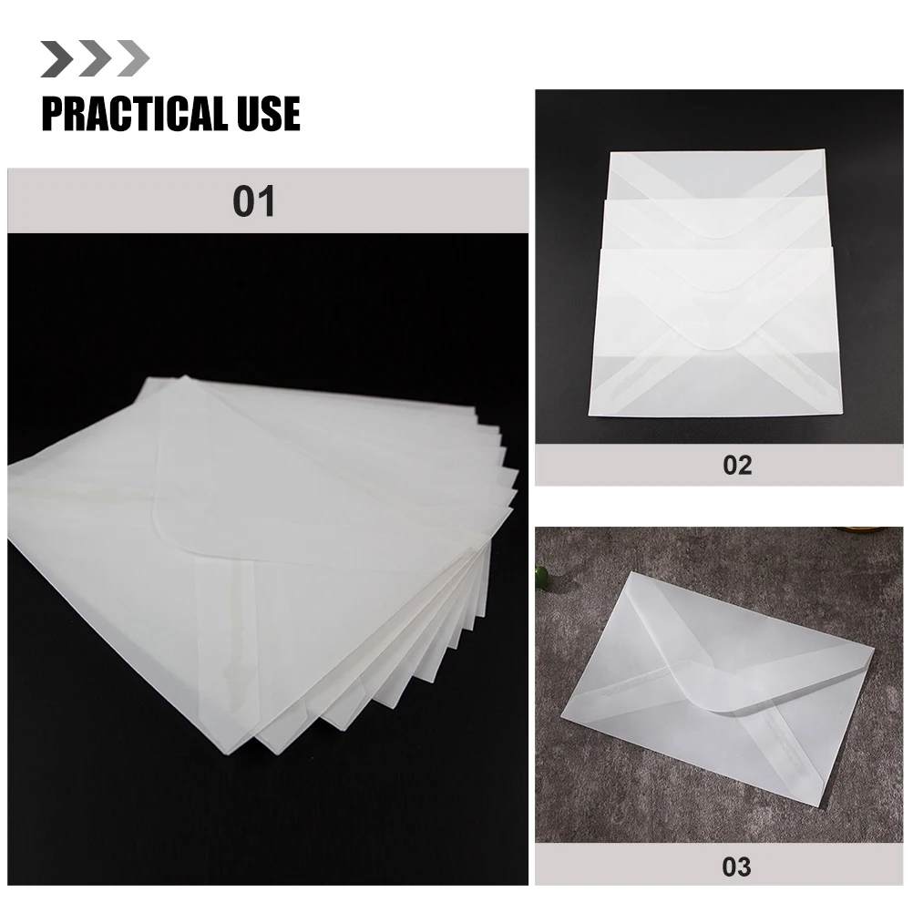 50 sobres de papel sulfurizado, fundas de pergamino translúcidas para tarjetas de invitación, bodas, festivales, portátiles