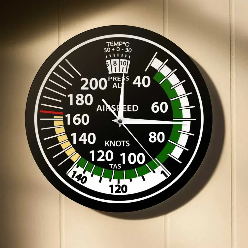 Airspeed Indicator Modern Wall Clock Man Cave Aircraft Room Decor Airways Aviation Printing Wall Clock Speed Measurement Watch