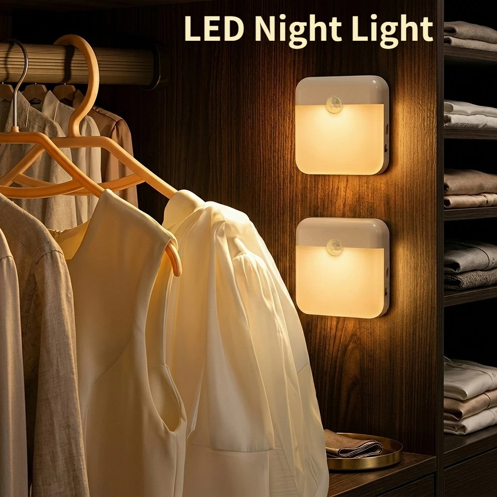 

LED Night Light USB Rechargeable Motion Sensor Light with 2 Color Mode Human Inductor Lights for Bedroom Kitchen Stairs Wardrobe