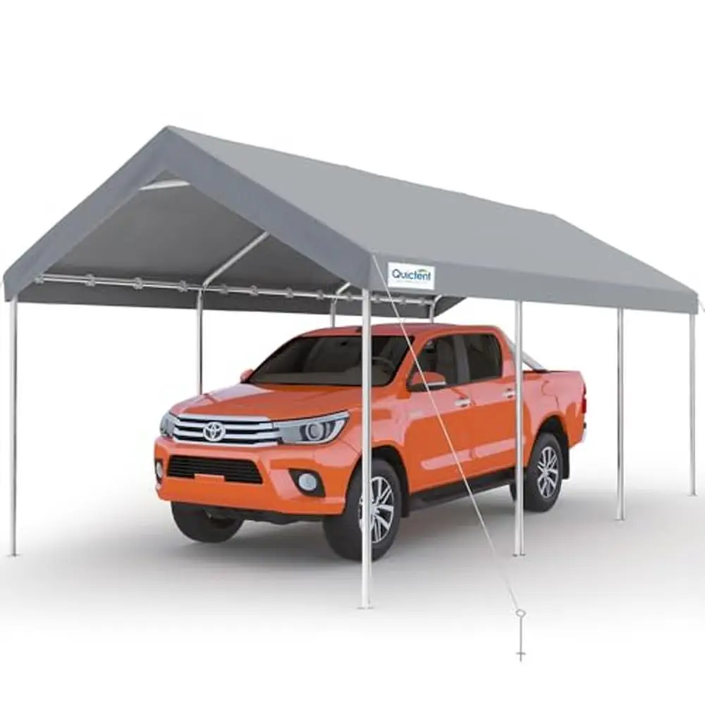 Car Canopy Galvanized Carport Car Tent Boat Shelter Grey Outdoor Heavy Duty Reinforced Structure Tear-proof Waterproof Anti-UV